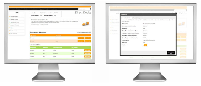 Example Direct Debit screens